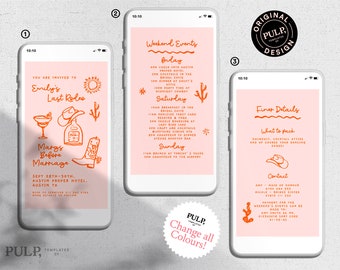 BACHELORETTE PARTY INVITATION and Weekend Itinerary Template | evite | hens | last rodeo, cowgirl illustration | handwritten | fun | 0024