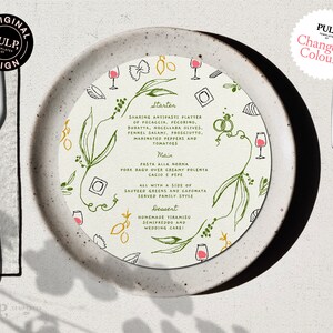 ROUND MENU TEMPLATE | Italian mediterranean wedding | handwritten & hand drawn | fun unique illustration | 0036