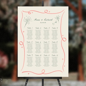 SEATING CHART TEMPLATE | colorful, whimsical, funky, hand drawn, scribbled illustrated seating chart | handwritten | 0030