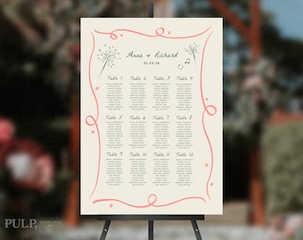 SEATING CHART TEMPLATE | colorful, whimsical, funky, hand drawn, scribbled illustrated seating chart | handwritten | 0030