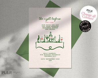 REHEARSAL DINNER INVITE template | dinner party invitation | wedding rehearsal | whimsical, funky, hand drawn, handwritten | download | 0035