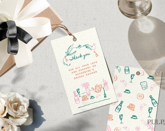 FAVOR TAG template  | Bridal brunch Shower | unique, funky, colorful hand drawn illustrations use for gifts or favors | whimsical | 0035