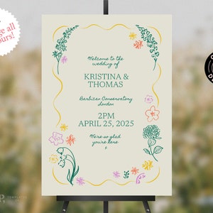 WELCOME SIGN template | colorful, whimsical, floral, hand drawn illustrated signage | handwritten wedding | garden party | 0053