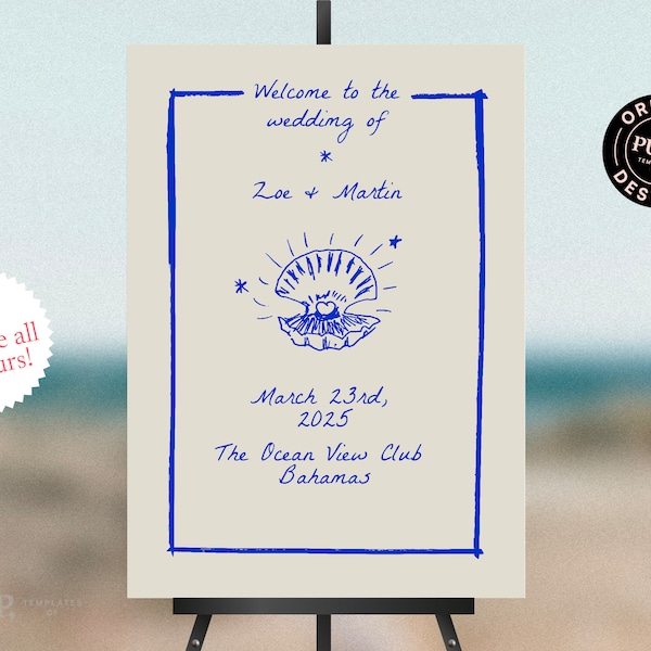 WELCOME SIGN template | colorful, whimsical, funky, hand drawn, scribbled illustrated signage | handwritten wedding | Oyster | 0024