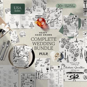 COMPLETE WEDDING BUNDLE templates **usa size** | black and white hand drawn illustrated signage| Fun & Bold  | printable | 0054