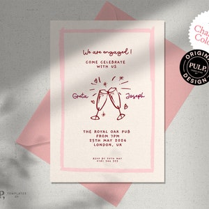 ENGAGEMENT PARTY Vorlage | handgezeichnete Illustrationen & handgeschriebene Einladung | flippige, bunte, lustige wunderliche modische Einladung | 0038