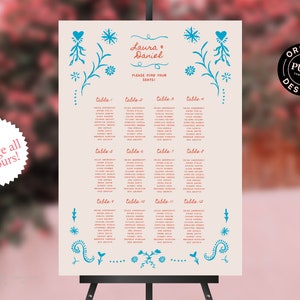 SEATING CHART TEMPLATE | Mexican inspired colorful, whimsical, funky, hand drawn, illustrated seating chart | handwritten |  | 0033