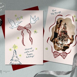 Plantilla de tarjeta navideña con foto / Ilustraciones navideñas retro de invierno dibujadas a mano / 0035