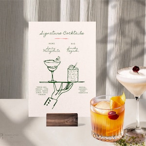 SIGNATURE DRINKS SIGN Template | Custom Cocktail | Hand drawn & Handwritten illustrated Whimsical Wedding Menu | Funky | Printable | 0035