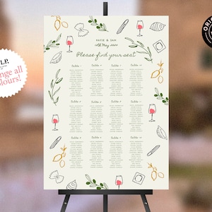 SITZPLAN ZEICHEN Vorlage | Hochzeitsprobe | Italienisch wunderlich, funky, handgezeichnet, handgeschrieben | 0036