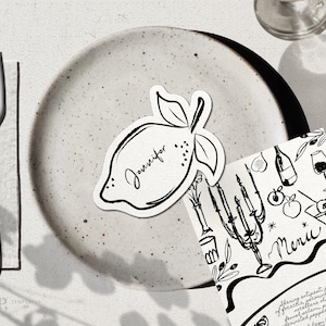 en forme de citron à découper pour bouchées de table | cartes de visite fantaisistes dessinées à la main | funky, cool | 0035