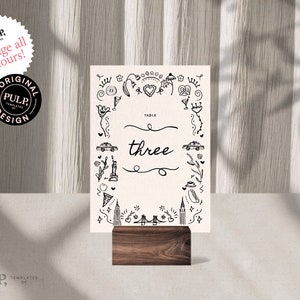 RECEPTION TABLE NUMBERS Template | Wedding Table | Seating Chart | Handwritten & Hand Drawn Funky New York Illustrations | 0033