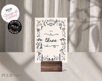 RECEPTION TABLE NUMBERS Template | Wedding Table | Seating Chart | Handwritten & Hand Drawn Funky New York Illustrations | 0033