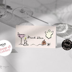 Halloween Party TISCH Platzkarten Vorlage | süße handgezeichnete Illustrationen | gruselige, wunderliche Namens-Tischkarten | Buffet Karten | 0059