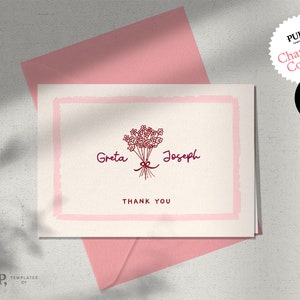 CARTE DE REMERCIEMENT | modifiable | carte de remerciement de mariage | merci personnalisé | bord ondulé rétro festonné merci | téléchargement instantané | 0038
