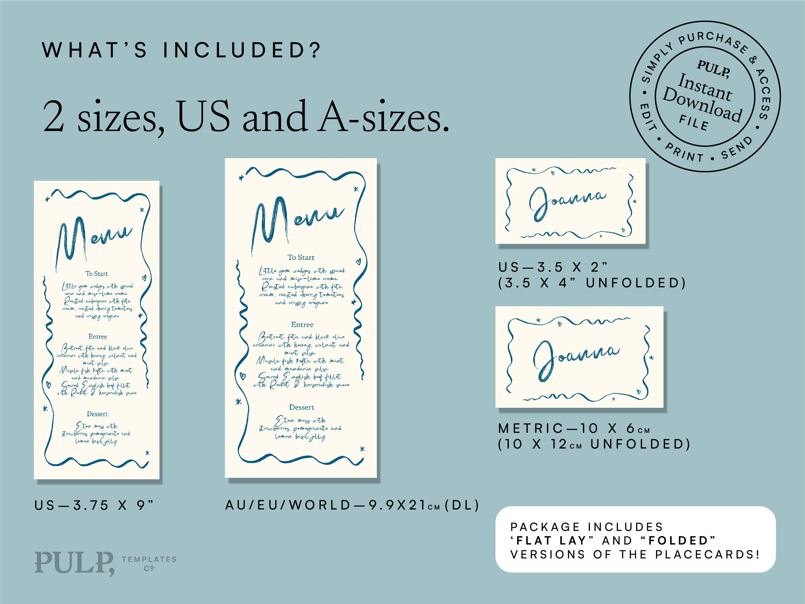 MENU + PLACE CARD Template | Hand Drawn & Handwritten Scribble ...
