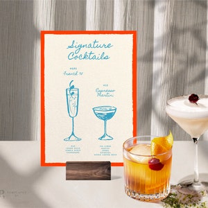 SIGNATURE DRINKS SIGN Template | Custom Cocktails | Hand drawn & Handwritten bold, fun illustrated Whimsical Wedding Menu | Printable | 0039