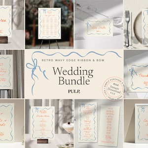 WEDDING on the day BUNDLE TEMPLATES | scallop wavy edge wedding bundle | vintage mid century bow | reception signs | retro | editable | 0015