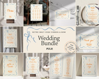 WEDDING on the day BUNDLE TEMPLATES | scallop wavy edge wedding bundle | vintage mid century bow | reception signs | retro | editable | 0015