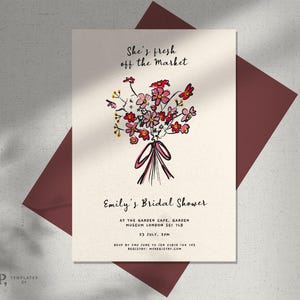 Sjabloon She&#39;s Off the Market bloemen bruiloft uitnodiging: handgetekende grillige ontwerp (digitale download) 0035