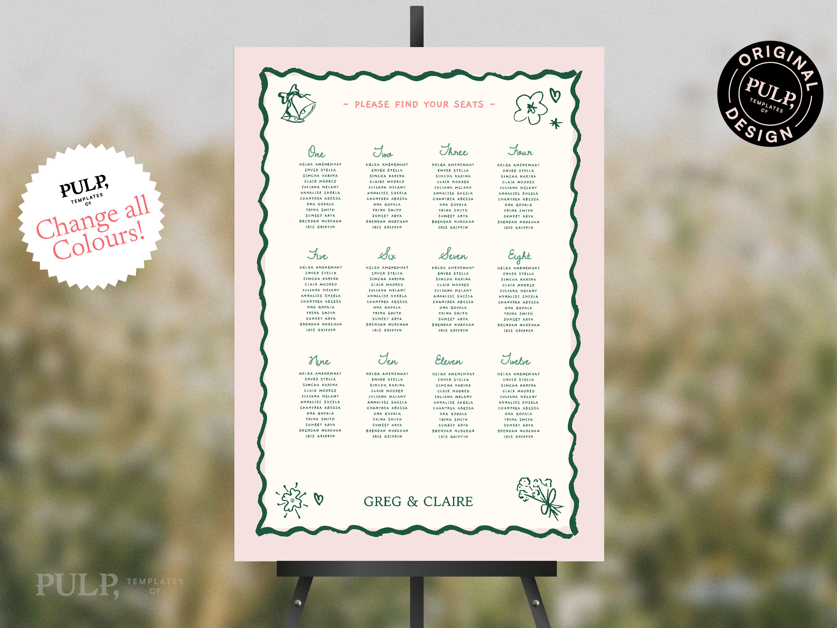 SEATING CHART TEMPLATE | Colorful, Whimsical, Funky, Hand Drawn ...