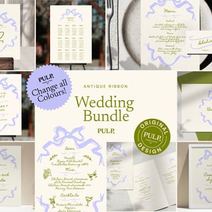 WEDDING on the day BUNDLE TEMPLATES | hand drawn & handwritten unique, fun, illustrated whimsical signs| retro vintage bow colorful | 0025