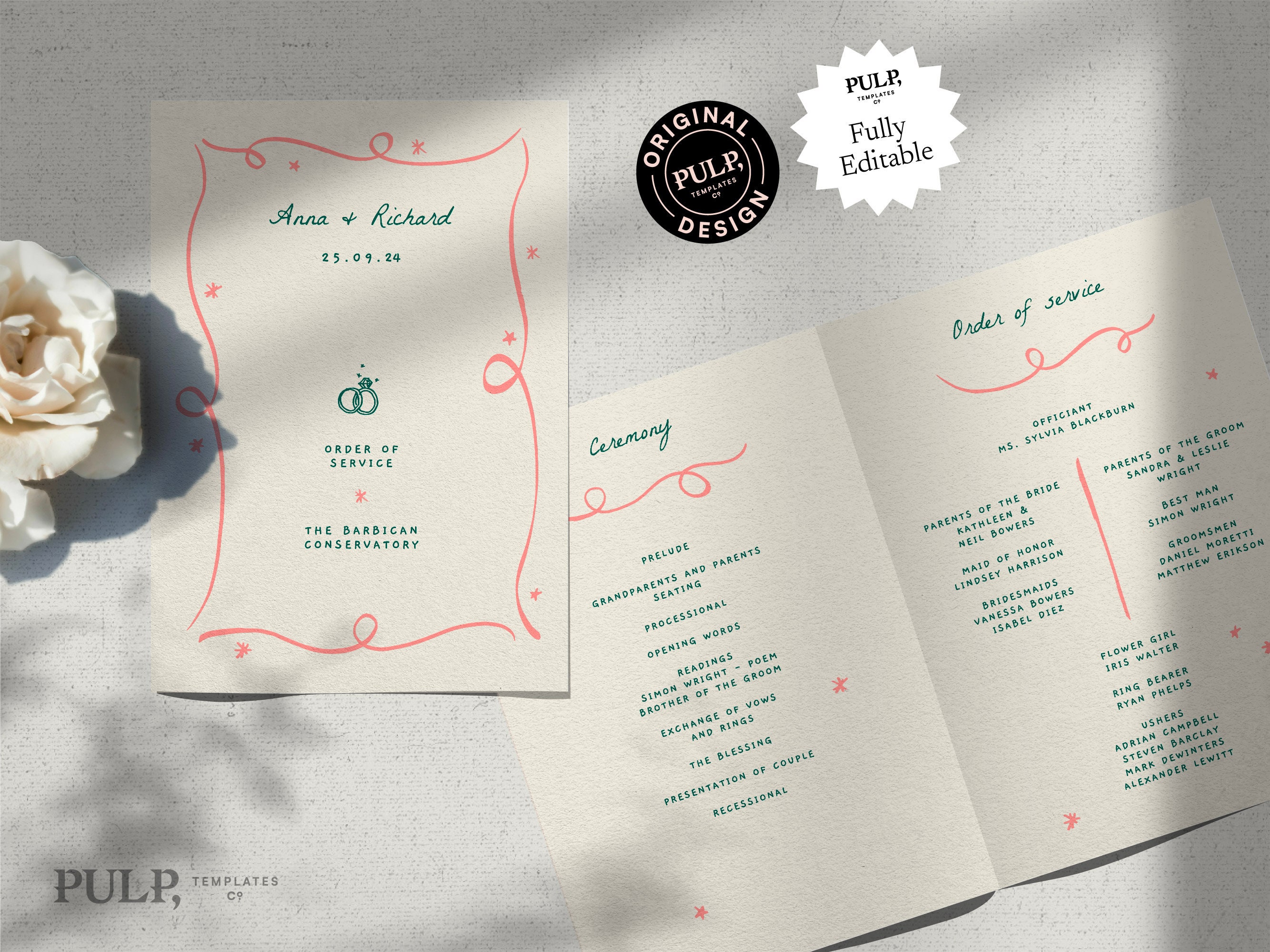WEDDING CEREMONY PROGRAM Template Quirky Hand Drawn - Etsy