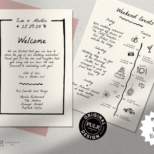 WEDDING WELCOME LETTER + timeline template | itinerary | welcome note | printable | weekend events | handwritten hand drawn | black | 0024