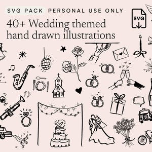 Ensemble SVG d'illustrations d'icônes de mariage dessinées à la main