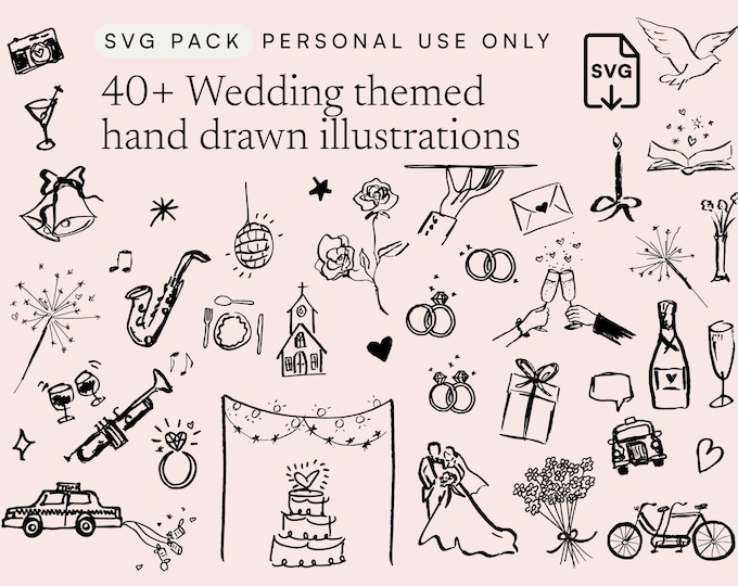 Hand Drawn Wedding SVG Clipart Bundle for Dinner Invitation, Rehearsal ...