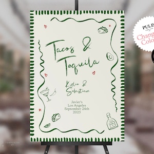 PROBE DINNER WILLKOMMEN Zeichen Vorlage | Dinnerparty | Pärchendusche | Tacos und Tequila | skurril, funky, handgezeichnet | 0041