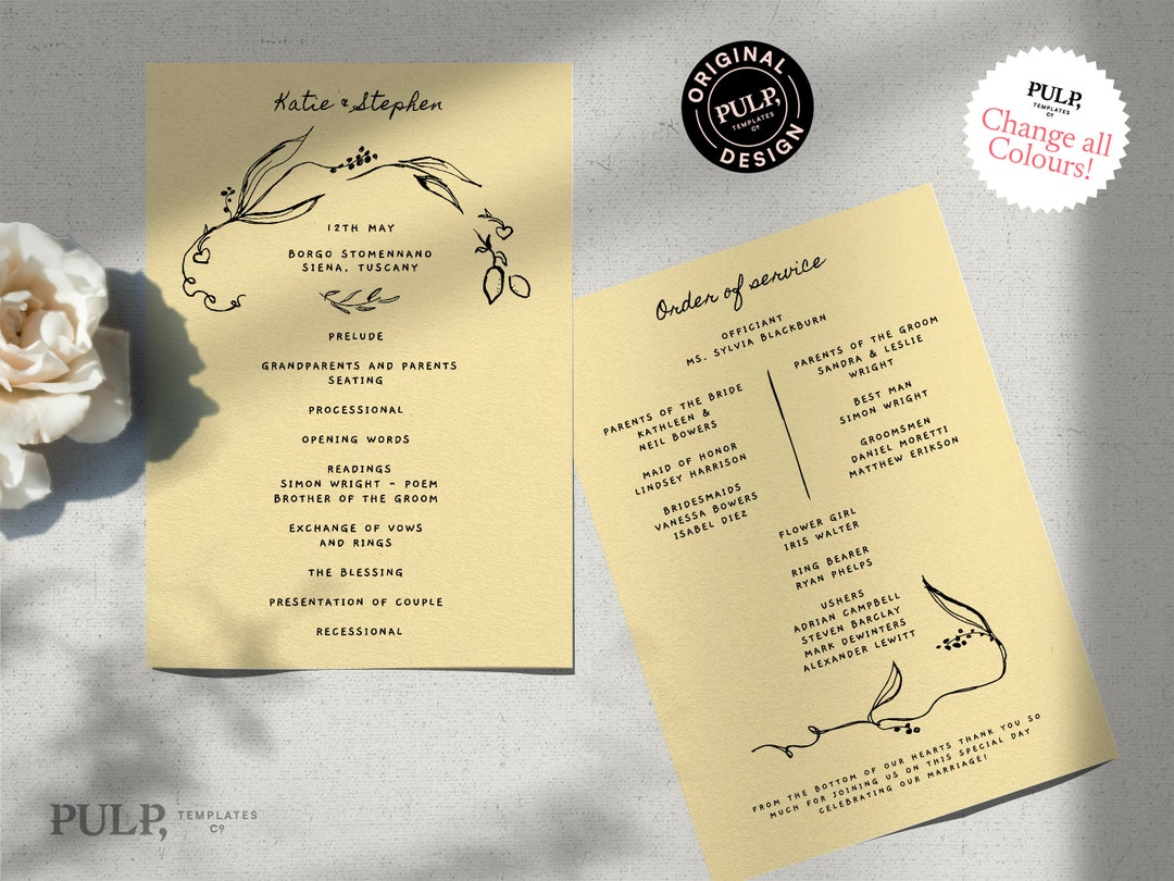 WEDDING CEREMONY PROGRAM Template | Italian Destination Wedding ...