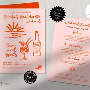 BACHELORETTE PARTY INVITATION Template | weekend Itinerary | hens | tropical, beach illustration | handwritten | fun | spritz | 0035
