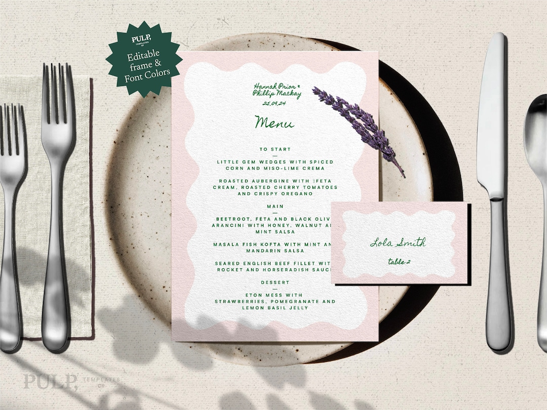 MENU TEMPLATE With Matching Place Card Setting | Wedding Menu Download ...