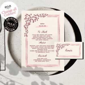 MENÜ + PLATZKARTE Vorlage | retro handgezeichnete kritzel illustriert ditsy blumen | handgeschriebene digitale Speisekarte | Hochzeit Menü | 0031