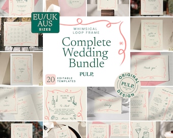 COMPLETE WEDDING BUNDLE templates **A sizes (cm) only** | Hand drawn & Handwritten funky illustrated Whimsical Signage | Colorful | 0030