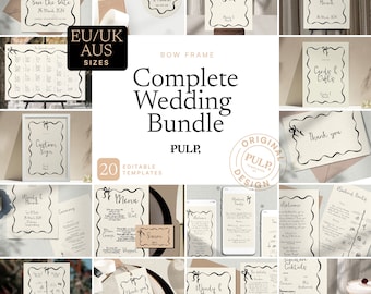 COMPLETE WEDDING BUNDLE templates **A sizes (cm) only** | Hand drawn & Handwritten illustrations with ribbon bow Signage | Colorful | 0021