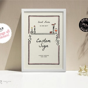 AANGEPASTE TEKEN SJABLOON | eigenzinnige handgetekende illustraties | Handgeschreven lettertype | aangepaste bewegwijzering voor bruiloften/evenementen | afdrukbaar | kleurrijk | 0051