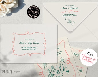 PRINTABLE ENVELOPE ADDRESS template | whimsical hand drawn illustration | wedding party invite | destination wedding | 0030