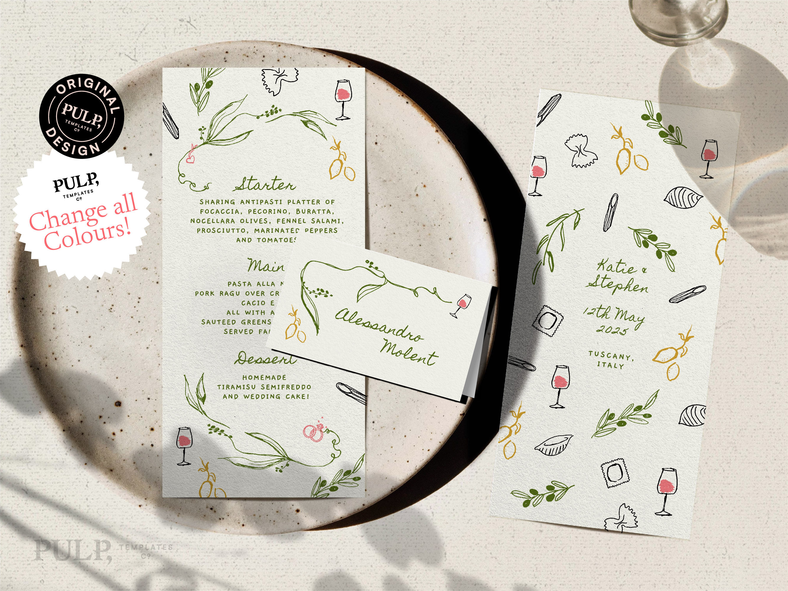 MENU + PLACE CARD Template | Hand Drawn & Handwritten Scribble ...