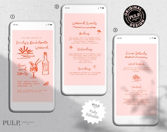 BACHELORETTE PARTY INVITATION and Weekend Itinerary Template | evite | hens | tropical, beach illustration | handwritten | fun | 0024