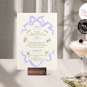 BAR + BEBIDAS MENÚ Plantilla / Dibujado a mano & Garabato escrito a mano ilustrado Menú de boda caprichoso / arco vintage / Digital imprimible /025