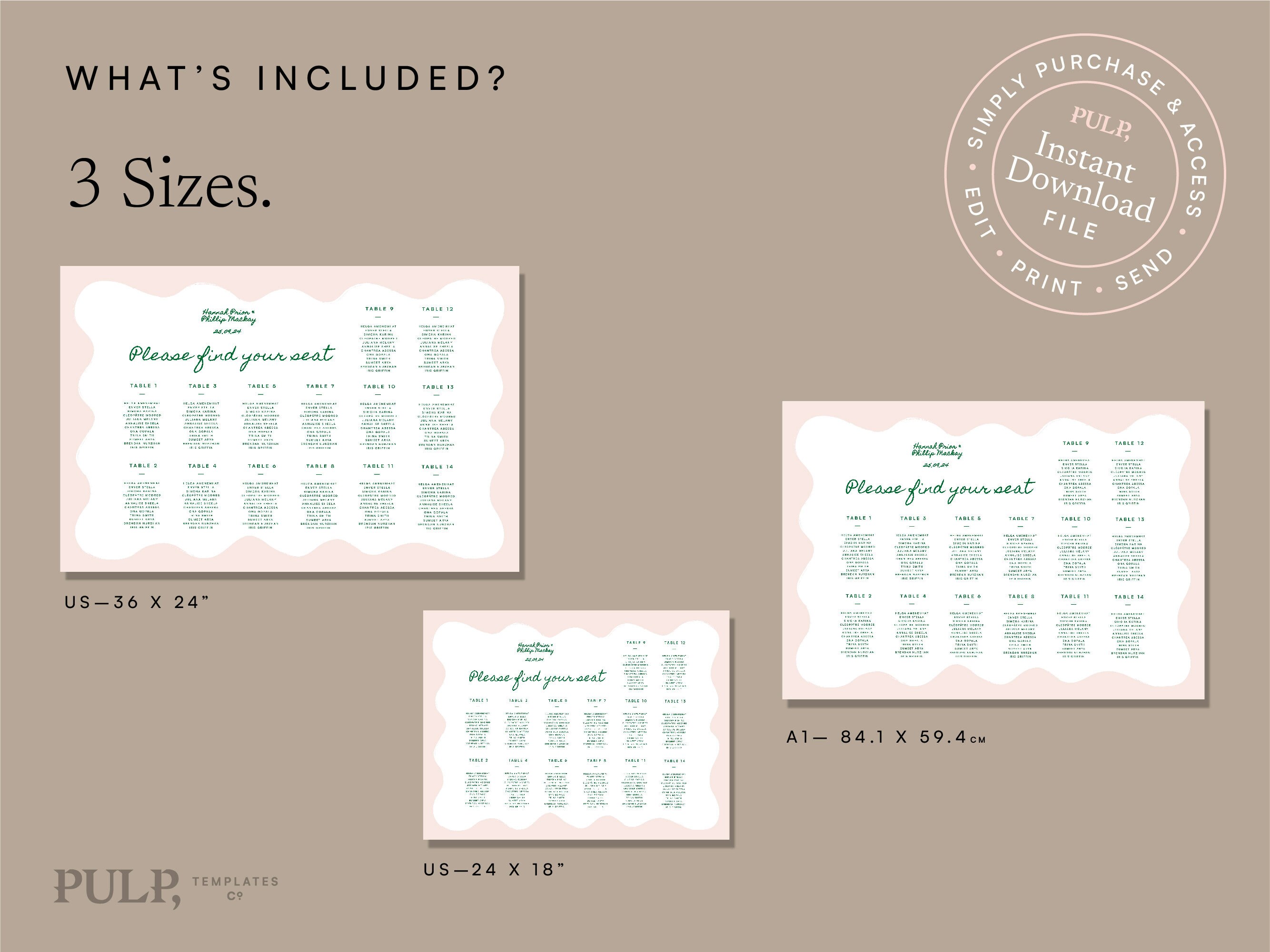 SEATING CHART TEMPLATE Landscape | Wedding Reception Seating Chart ...