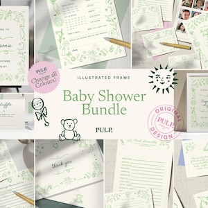 BABY SHOWER BUNDLE | Invite, Signs, and Games for baby shower/sprinkle | hand drawn illustrations | whimsical |  cute doodles  | 0033