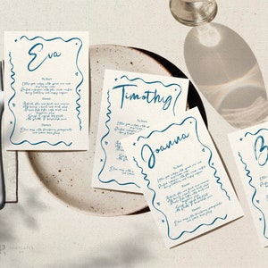 Plantilla de MENÚ PERSONALIZADO / Menú de cena caprichoso, escrito a mano y dibujado a mano, menú de boda divertido, borde de cinta con garabatos ondulados y coloridos / 0041
