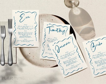 PERSONALIZED MENU template | Hand drawn & Handwritten Whimsical Dinner Party, fun Wedding Menu | wavy squiggle ribbon edge | 0041 b