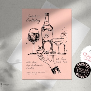 BIRTHDAY INVITE TEMPLATE | 18th 21st 30th 40th 50th  | retro hand drawn | quirky funky scribble illustration | handwritten | drinks | 0024