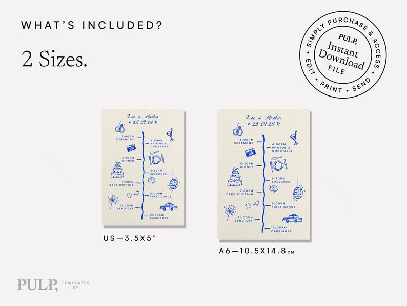 WEDDING TIMELINE CARD Template | Order of Events | Day Details | Funky ...