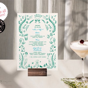 BAR + DRINKS MENU Template |  Woodland forest inspired Hand drawn & Handwritten scribble illustrated Whimsical Menu | Printable Digital |033