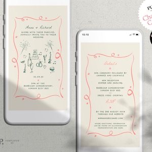 EVITE WEDDING INVITATION template | electronic text wedding invitation | hand drawn, handwritten, funky colorful and whimsical invite l 0030